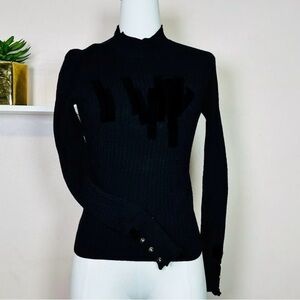 Love Tree Classy Black Turtleneck Sweater with Gold Detail